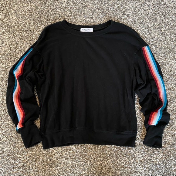 Michael Stars Black Sweatshirt w/ Rainbow Striped Sleeves - Picture 1 of 5